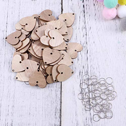 NOLITOY Wooden Board Calendar 50pcs Heart Wooden Slices and 50pcs Iron Loops, Wooden Discs with Holes for Wooden Birthday Reminder Calendar Board DIY NOLITOY