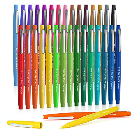 Lelix 30 Colors Felt Tip Pens, Medium Point Assorted Markers Pens For Journaling, Writing, Note Taking, Planner Coloring, Perfect for Art Office and Lelix