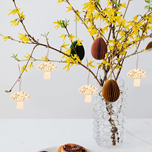 FOMIYES Crafts 50 Sets of Wooden Mushroom Cutouts Unfinished Wood Shapes Slices Blank Wood Embellishments with Rope for DIY Projects Home Decor FOMIYES