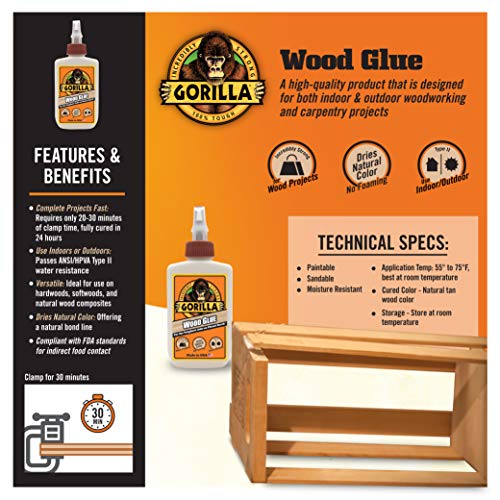 Gorilla Wood Glue, 4 Ounce Bottle, Natural Wood Color, (Pack of 2) Gorilla