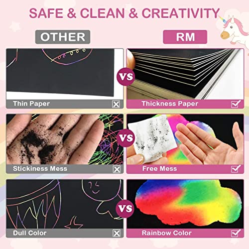 RMJOY Rainbow Scratch Paper Sets: 60pcs Magic Art Craft Scratch Off Papers Supplies Kits Pad for Age 3-12 Kids Girl Boy Teen Toy Game Gift for RMJOY