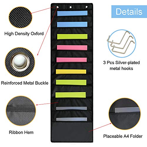 Hanging Wall File Folders Holder Organizer 10 Pocket for Office Home School or Studio Storage Pocket Chart Cascading Fabric File Organizer with 3 Renashed