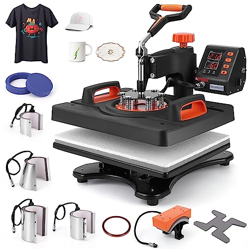 Heat Press Machine for t-Shirts 9 in 1 PioneerWorks Heat Press Machine Combo15x12 Inch, 360° Swing Rotation LCD Digital Display Heat Press for PioneerWorks