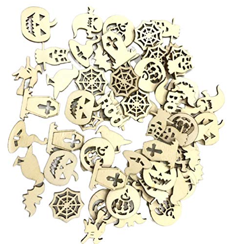 KESYOO Halloween Unfinished Wooden DIY Slices Craft Wood Cutouts Embellishments for Halloween Hanging Ornament 100pcs KESYOO