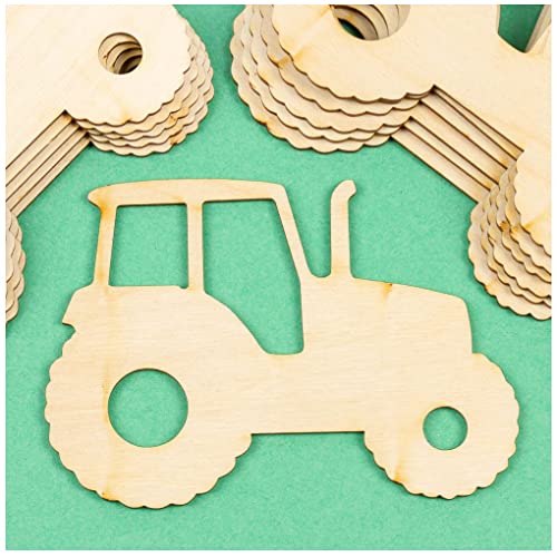 Pack of 24 Unfinished Wood Farm Tractor Cutouts - Made in USA Blank Tractor Wooden DIY Shapes for Scouts, Camps, Vacation Bible School, & Birthday Factory Direct Craft