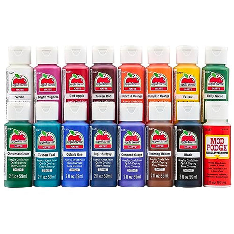 Apple Barrel Fall Colors Kit, 16 Piece Set Includes 15 Acrylic Craft Paints and 1 Mod Podge Gloss, 96426 Apple Barrel