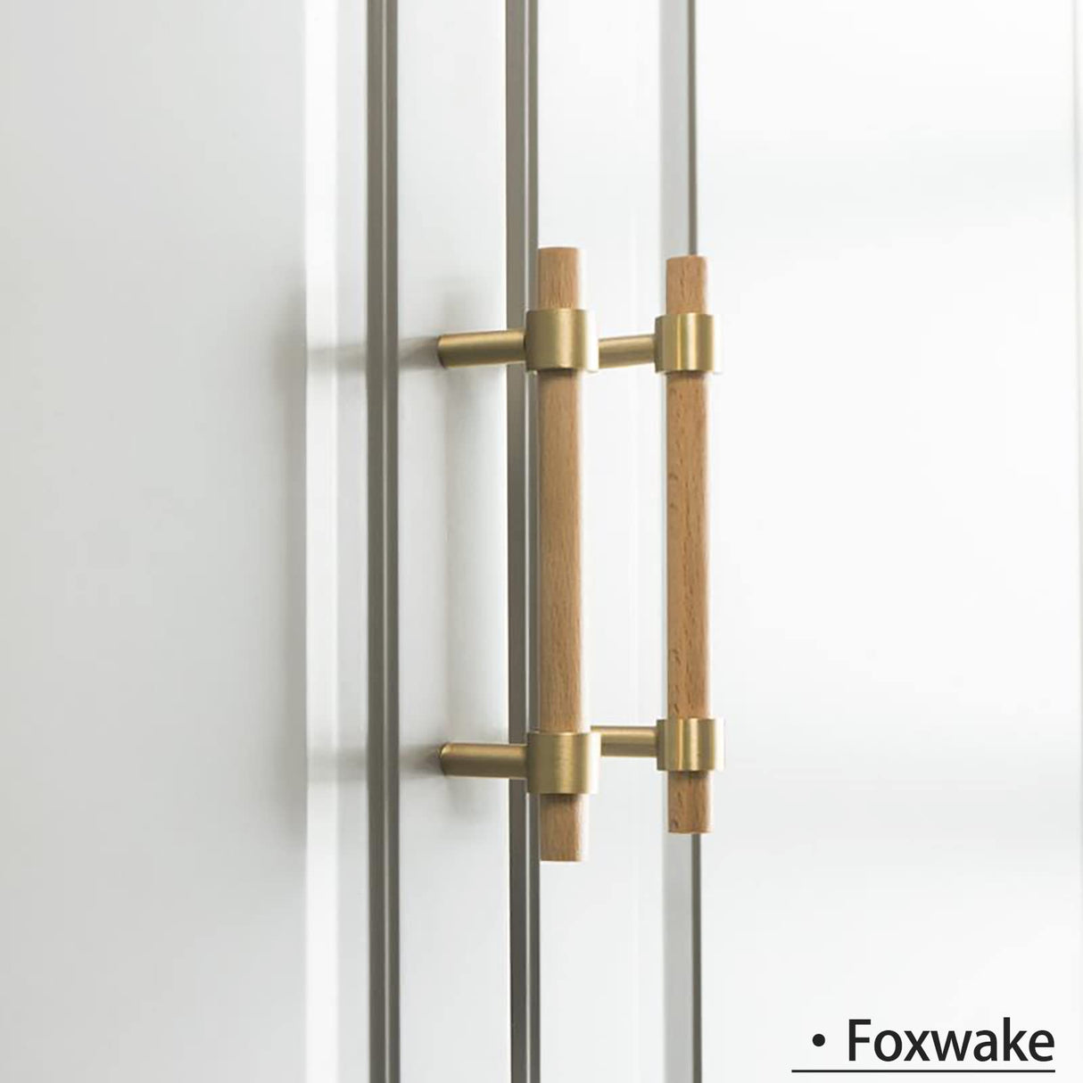 foxwake Wood and Brass Dresser Handles 0~3 Inch Double Hole 4Set Adjustable Center to Center Euro Scandi-Modern Kitchen Cabinet Pull, Unfinished DIY foxwake