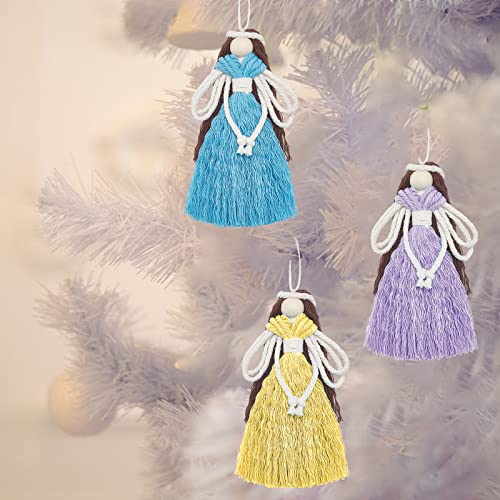 FREEBLOSS 5 Set Macrame Angel Kit Fairy Angel Hanging Ornament Boho Macrame Wall Hanging Decor Macrame DIY Kit Gift for Mom Girls Christmas Decor - WoodArtSupply