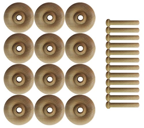 Wood Wheels - 12 Pack with Free Axle Pegs - Made in USA (2" Diameter) Maple Landmark