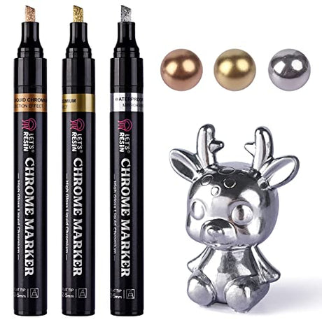 LET'S RESIN Liquid Mirror Chrome Metallic Markers, Reflective Gloss, 2-5mm Larger Application Area, 3 Colors Epoxy Resin Tools / Supplies for LET'S RESIN