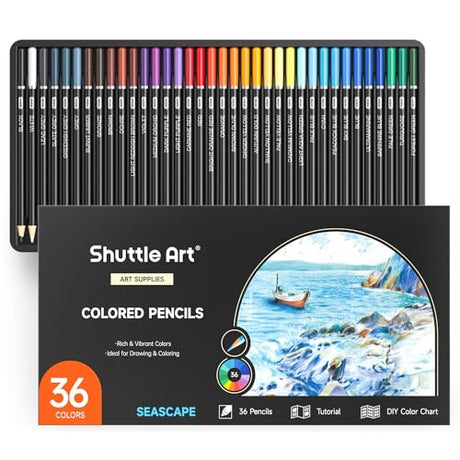 Shuttle Art 36 Colored Pencils, Seascape Themed Colored Pencils for Adult Coloring, Soft Core Color Pencils, Coloring Pencils for Adults Kids Artists Shuttle Art
