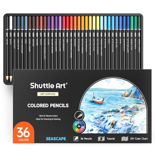 Shuttle Art 36 Colored Pencils, Seascape Themed Colored Pencils for Adult Coloring, Soft Core Color Pencils, Coloring Pencils for Adults Kids Artists