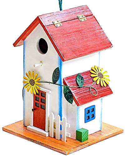 Bo-Toys Hand-Painted Wooden Birdhouse with Flowers Outdoor Garden Decor Bo-Toys