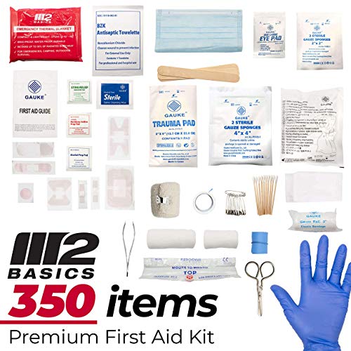 M2 BASICS Professional 350 Piece Emergency First Aid Kit | Business & Home Medical Supplies | Hard Case, Dual Layer, Wall Mountable | Office, Car, M2 BASICS