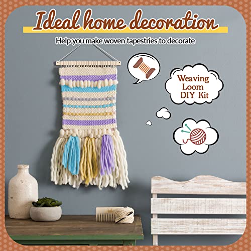 Juexica 7 Pcs Weaving Loom Kit Small Weaving Loom Weaving Loom for Kids Beginners Wooden DIY Weaving Loom with Wooden Weaving Stick Weaving Comb and Juexica