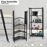 HealSmart 5-Tier Heavy Duty Foldable Metal Rack Storage Shelving Unit with Wheels Moving Easily Organizer Shelves Great for Garage Kitchen, Black HealSmart
