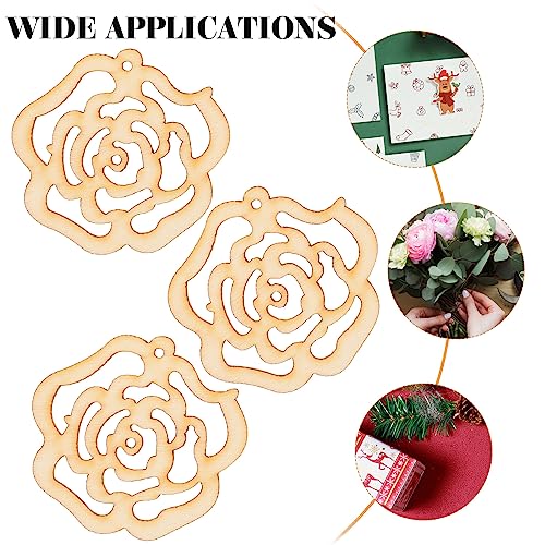 LUOEM 10pcs Hollow Rose Flower Wooden Cutouts Mini Wooden Slices for Patchwork DIY Handmade Crafting Valentine's Day Wedding Party Aniversary Hanging LUOEM
