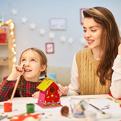 21 Sets DIY Birdhouse Kit for Kids to Build and Paint, Include Unfinished Wooden Bird House, Strips and Colorful Painting Pens for Girls Boys Fun Deekin