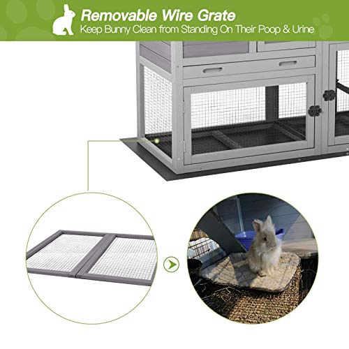 Gutinneen Rabbit House Indoor Outdoor Rabbit Hutch with Ventilation Door,Wooden Bunny cage with No LeakageTray, Removable Bottom Wire Mesh & PVC GUTINNEEN