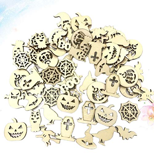 KESYOO Halloween Unfinished Wooden DIY Slices Craft Wood Cutouts Embellishments for Halloween Hanging Ornament 100pcs