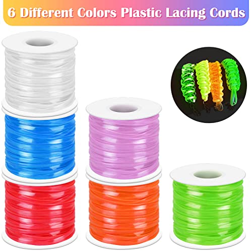 Lanyard String Kit, Cridoz 6Pack Glow in Dark Plastic Lacing Cord Gimp String Lanyard Weaving Kit for Boondoggle, Bracelets, Keychains, Crafts cridoz