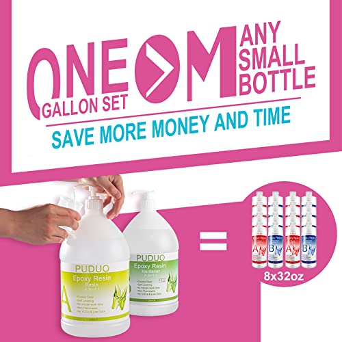 Epoxy Resin Crystal Clear Art 2 Gallon Kit New Bottle with Pump for Coating, Casting, Resin Art, Jewelry, Tabletop, Bar Top, Live Edge Tables, Fast Puduo