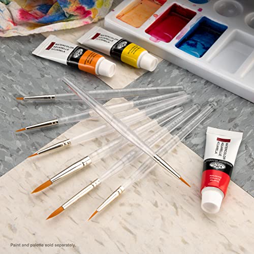 Royal & Langnickel RSET-9158 Royal Zip N' Close Gold Taklon Clear Acrylic Handle Detail Brush Set, 10.5 x 3.9 x 0.5, Multicolor, 7-Piece - WoodArtSupply