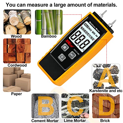 XRCLIF Wood Moisture Meter - Digital Moisture Meter for Wallls/Firewood/Lumber/Mortar, Handheld Wood Humidity Meter, Moisture Detector for Walls - WoodArtSupply