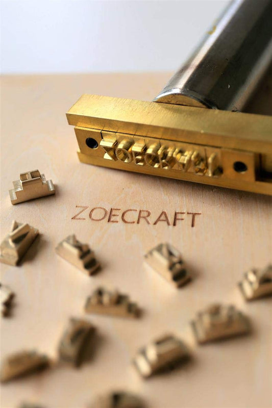 26-Piece Interchangeable Brass Letter Stamp Set with T-Slot Holder for Custom Branding - WoodArtSupply