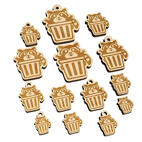 Lively Raccoon in Trash Can Mini Wood Shape Charms Jewelry DIY Craft - 12mm (26pcs) - with Hole Sniggle Sloth
