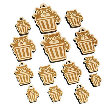 Lively Raccoon in Trash Can Mini Wood Shape Charms Jewelry DIY Craft - 12mm (26pcs) - with Hole - WoodArtSupply