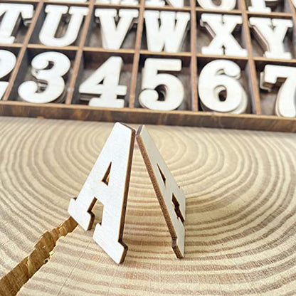 180 Pieces 1-3/4 Inch (1.75") Wooden Letters Wooden Numbers with Rustic Divider,Bold Font Unfinished Wood Alphabet A-Z and Numbers 0-9 Gifts Set for