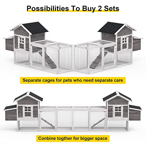 Wooden Chicken Coop, 80” Large Chicken Run 2 Tier Guinea Pig Pet House Outdoor with Pull Out Tray & Ramp Bunny Cage with Egg Box Rabbit Hutch with