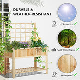 Outsunny 47'' Wooden Raised Garden Bed with Trellis, Coutryside Style Elevated Planter Box Stand with Open Storage Shelf, Spacious Planting Area for Outsunny