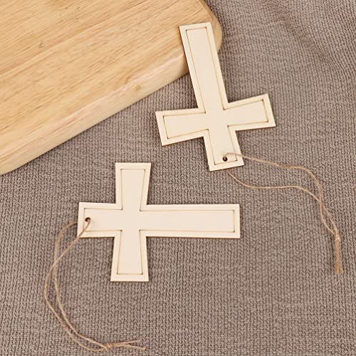 COHEALI 24pcs Cross Shaped Cutouts Unfinished Cross Wooden Pieces Blank Wood Discs Slices Cross Ornaments Gift Tags for DIY Arts Craft Project