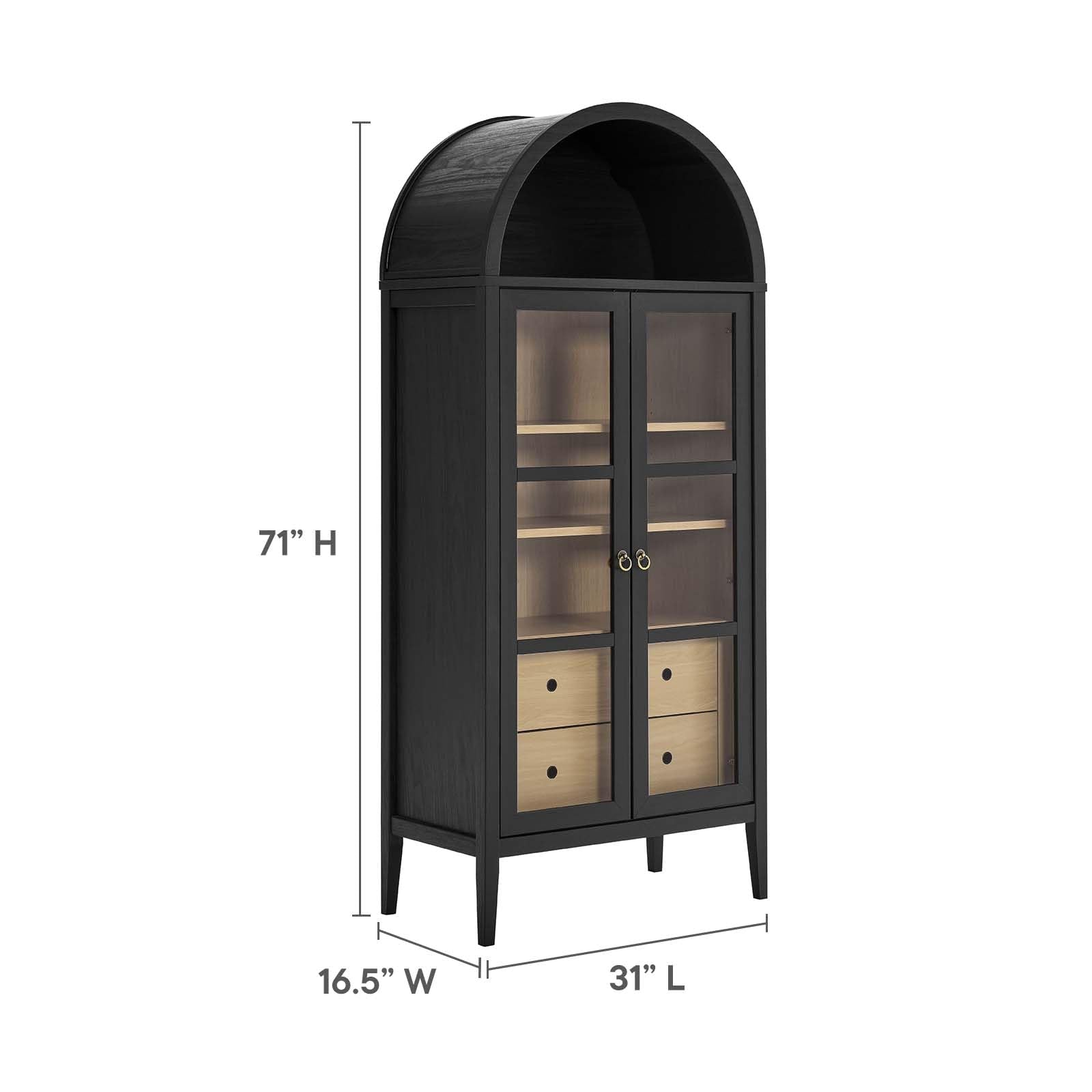 Modway Nolan Modern Farmhouse 71" Tall Arched Storage Display Cabinet in Black Oak Wood Grain - WoodArtSupply