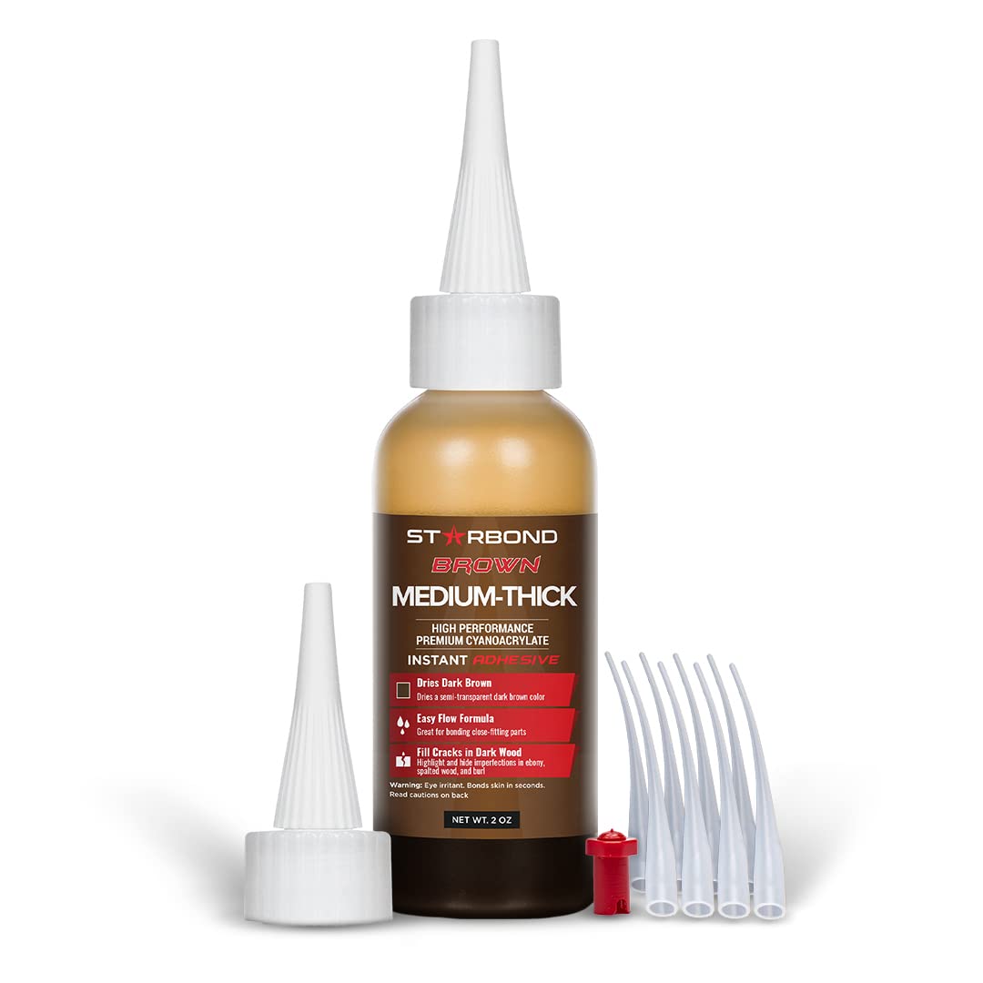 Starbond 2 oz. "Dark Brown" Medium-Thick CA Glue (Premium Cyanoacrylate Super Glue) Knot Filler 500 CPS Viscosity for Woodworking, Woodturning, Starbond