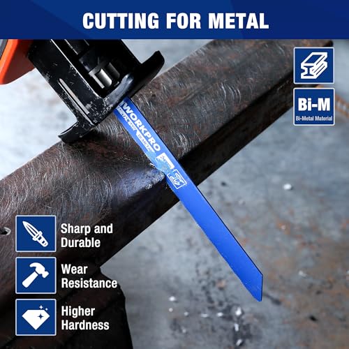 WORKPRO 10-Piece Reciprocating Saw Blade Set, BIM Saw Blades for Metal/Nailed Wood Cutting, Organizer Case Included WORKPRO