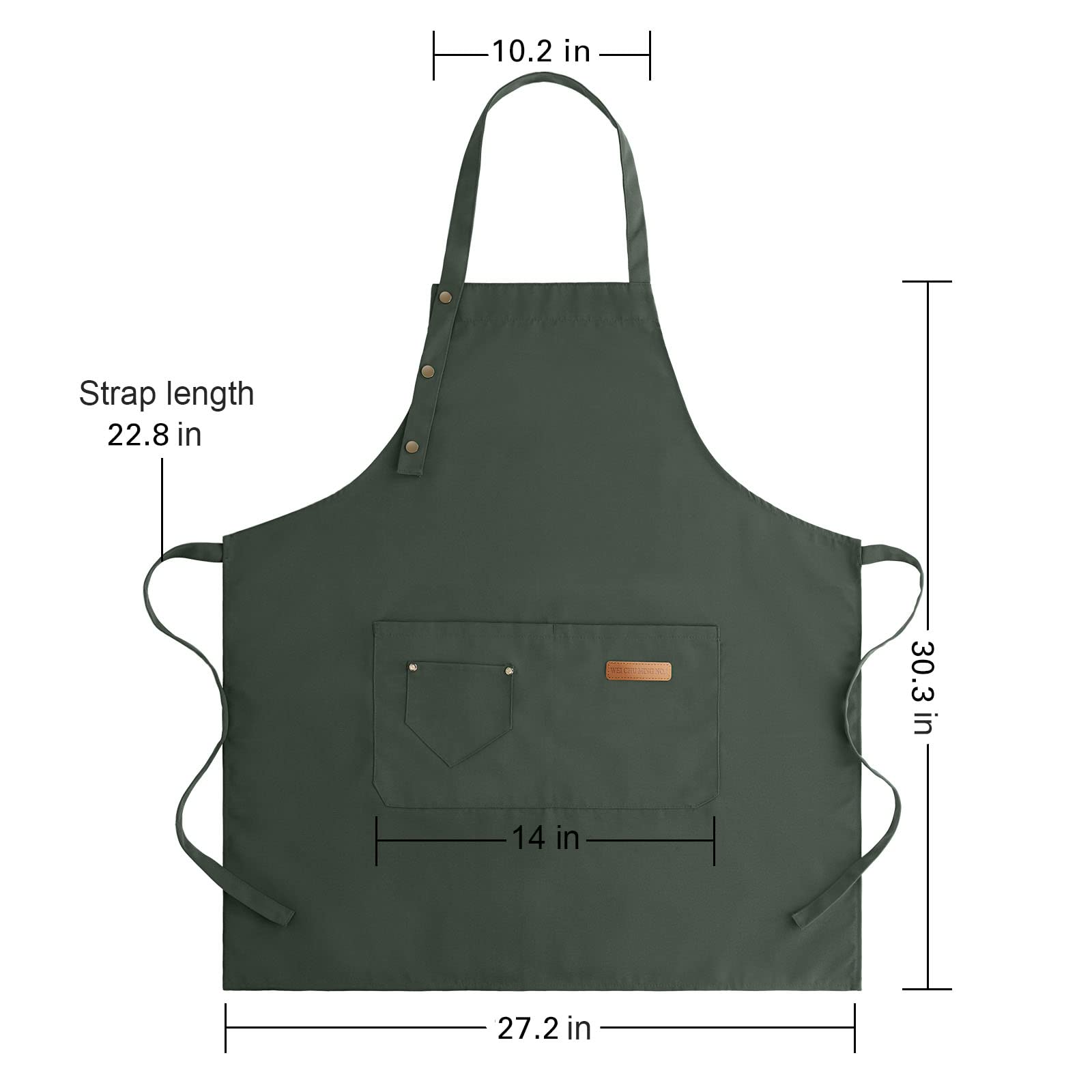 LOYGLIF Apron for Men Women with Adjustable Straps and Large Pockets, Canvas Cotton Cooking Kitchen Chef Bib Aprons Waterproof Green - WoodArtSupply