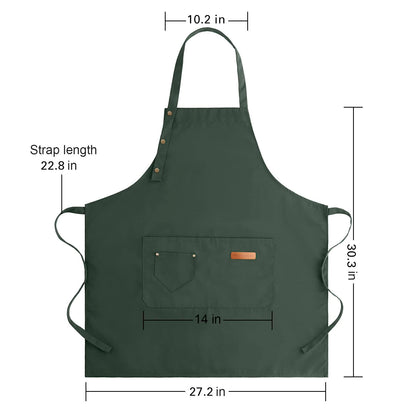 LOYGLIF Apron for Men Women with Adjustable Straps and Large Pockets, Canvas Cotton Cooking Kitchen Chef Bib Aprons Waterproof Green - WoodArtSupply