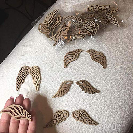 JANOU 80pcs Angel Wings Wood Slices Wooden Cutouts Unfinished Wood DIY Craft Embellishments Gift Ornaments Decoration, 2.4x1 in JANOU