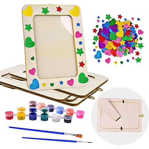 Aweyka Picture Frame Painting Craft Kit, 5 Packs 6 x 8 inch DIY Wooden Photo Frames with Stand & Clear Protector, Painting Tools Set, Eva Stickers Aweyka
