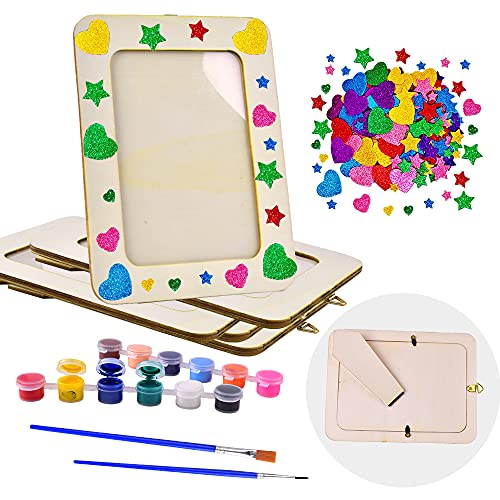 Aweyka Picture Frame Painting Craft Kit, 5 Packs 6 x 8 inch DIY Wooden Photo Frames with Stand & Clear Protector, Painting Tools Set, Eva Stickers