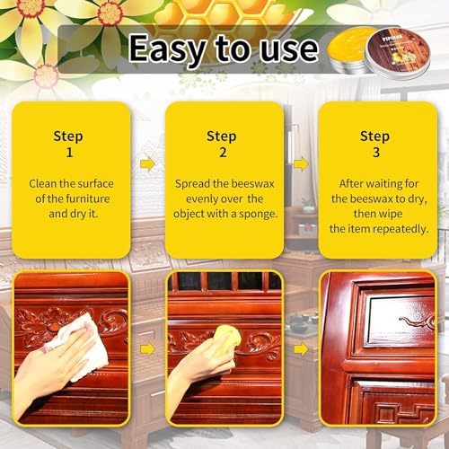 PIPIHUA Beeswax Furniture Polish, Wood Seasoning Beeswax for Furniture Waterproof & Repair Wood Wax to Protect & Care, 1pc Beeswax with Sponge(Lemon) PIPIHUA