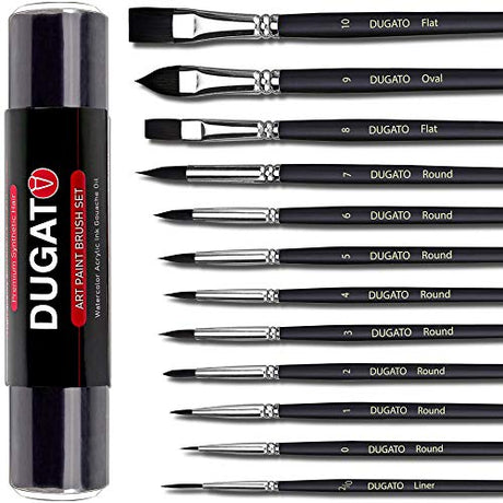DUGATO Watercolor Paint Brushes Set - 12 PCS Professional Water Color Brushes for Watercolors Acrylics Inks Gouache Oil Tempera Miniature, for DUGATO