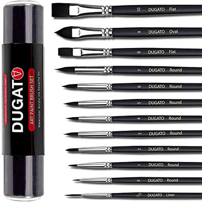 DUGATO Watercolor Paint Brushes Set - 12 PCS Professional Water Color Brushes for Watercolors Acrylics Inks Gouache Oil Tempera Miniature, for