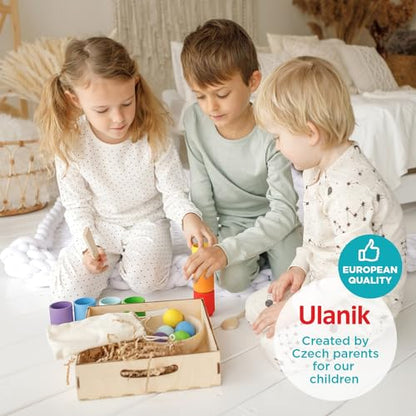 Ulanik Balls in Cups Toddler Montessori Toys for 1 Year Old + Kids Preschool Wooden Matching Games for Learning Color Sorting and Counting