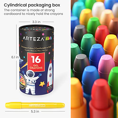 ARTEZA Kids Gel Crayons, 16 Count, Twistable and Washable Jumbo Crayons, School Supplies for Classrooms, Students, and Teachers - WoodArtSupply