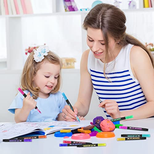 Banral 36 Colors Glitter Markers, Double Line Outline Markers, Super Squiggles Shimmer Outline Marker Set, Self Outline Metallic Doodle Drawing Pens Banral