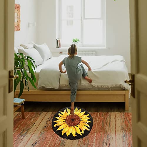 MIAOLLUN Latch Hook Rug Kit, Sunflower Pattern Printed Canvas DIY Rug Crochet Yarn Kits, Embroidery Decoration 20.4" X 20.4" (52 * 52cm) MIAOLLUN